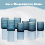 Hobnail Drinking Glasses with Straws, 15oz&12oz Vintage Glassware Set of 12, Blue Hobnail Glassware Embossed Vintage Water Cups, Highball Glasses for Cocktail,Whiskey,Beer and Juice