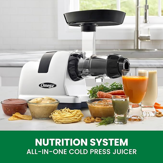 Omega Cold Press Juicer Machine, Vegetable and Fruit Juice Extractor and Nutrition System Makes Nut Milks Baby Food and Sorbets, Triple-Stage 80-RPM Slow Masticating Juicer, 200-Watts, Silver