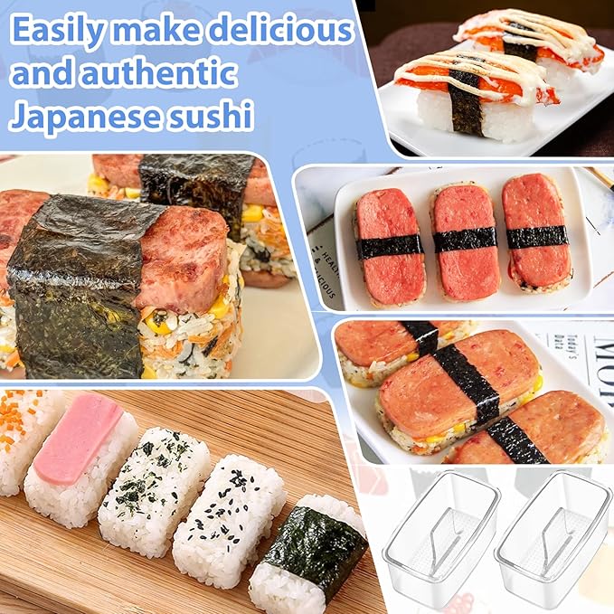 Musubi Press Mold Kit with Slicer for SPAM, 2 Pack Hawaiian Sushi Rice Press Maker for Onigiri (Non-Stick, Easy Clean)