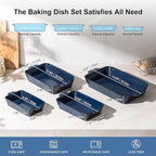 Dafuceramic Casserole Dishes for Oven, Baking Dishes, Ceramic Bakeware Sets of 4, Rectangular Baking Pan Set with Handles for Baking, Casserole, Kitchen, Wedding Gift (Blue)