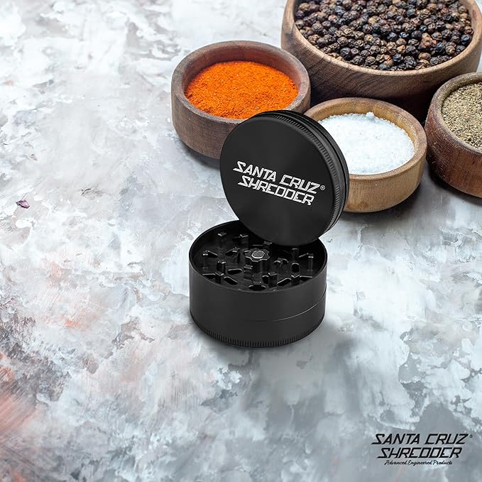 Santa Cruz Shredder Metal Herb Grinder Knurled Top for Stronger Grip 3-Piece Large 2.7" (Black)