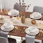 E-far 24-Piece Stoneware Dinnerware Sets, Plates and Bowls Sets for 8, Ceramic Dishware Dishes Set with Terracotta Base, Chip & Scratch Resistant, Microwave & Dishwasher Safe, Speckled White