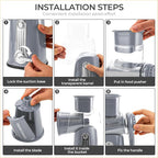 SUSTEAS Rotary Cheese Grater with Handle - Vegetable Shredder with 5 Well-designed Blades & Strong Suction Base,Round Mandoline Slicer & Food Chopper for Kitchen,with Blade Storage Box(Gray)