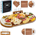 Large Wooden Charcuterie Board Set (Sealed Clear Finish) - 3-Piece Magnetic Long Serving Board Tray with Charcuterie Accessories - Acacia Wood Cheese Platter with Cheese Knife Set & Dishes - Brown