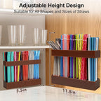 9.5” Large Acrylic Straw Holder for Cabinet Door, Reusable Adjustable Two-Part Straws Organizer with Ultra Sticky Adhesive Strips, 2026 Straw Storage for Kitchen Cupboard (Brown)