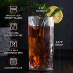 Bravario Unbreakable Plastic Drinking Water Tumblers, Dishwasher Safe 100% Tritan Glasses, BPA-Free Shatterproof Outdoor Highball Drinkware, 18 oz, Set of 6