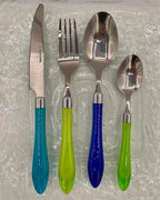 The Original Brink House Sea Blue Green Mix & Match Stainless Steel Cutlery Set with Translucent Handles / 16 pieces with Metal Stand/Lifestyle utensils set for home, apartment, dorm, outdoor events