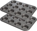 Goodful Nonstick Muffin Pan Set, Heavy Duty Carbon Steel with Quick Release Coating, Made without PFOA, Dishwasher Safe, 2-Pack Bakeware Set, 12-Cup, Gray