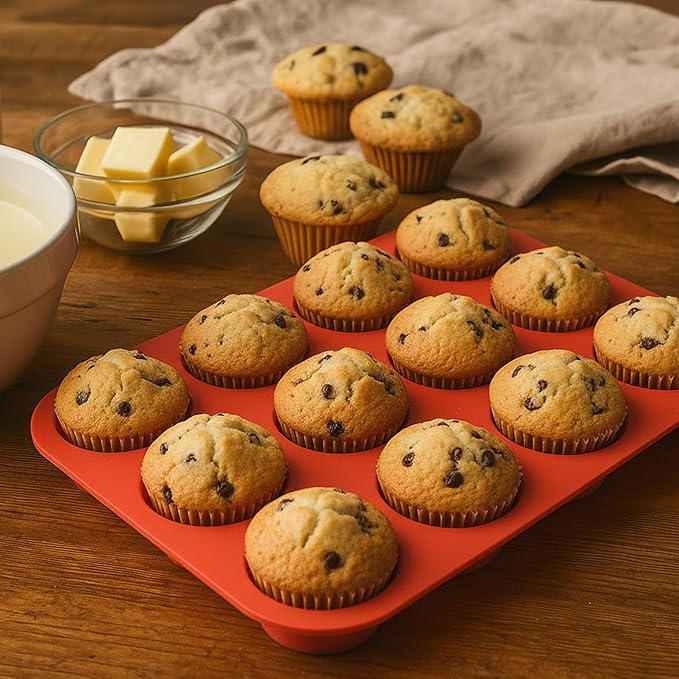 Bangp 2Pack Silicone Muffin Pans for Baking with Metal Reinforced Frame,12 Cup Regular Size Cupcake Pans,Premium Nonstick Food Grade Silicone Muffin Tray for Muffin,Cakes,Tart,Egg Bites