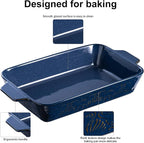 Dafuceramic Casserole Dishes for Oven, Baking Dishes, Ceramic Bakeware Sets of 4, Rectangular Baking Pan Set with Handles for Baking, Casserole, Kitchen, Wedding Gift (Blue)