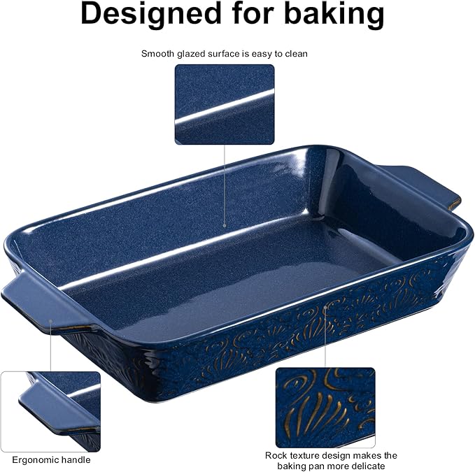 Dafuceramic Casserole Dishes for Oven, Baking Dishes, Ceramic Bakeware Sets of 4, Rectangular Baking Pan Set with Handles for Baking, Casserole, Kitchen, Wedding Gift (Blue)