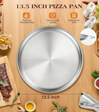 13½ Inch Stainless Steel Pizza Pan Set of 2, Pizza Pan for Oven, Steel Pizza Tray for Baking Cookie Pie Cake, Round Stainless Steel Pizza Plate Pizza Baking Sheet, Easy Clean & Dishwasher Safe