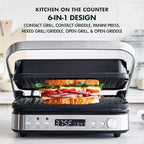 GreenPan Electric Indoor Stainless Steel 6-in-1 Contact Grill and Griddle, Healthy Ceramic Nonstick, Dishwasher Safe Reversible Plates, PFAS-Free