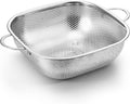 E-far 4QT Square Stainless Steel Colander - Metal Strainer with Handle for Draining Pasta & Vegetables, Micro-Perforated & Elevated Feet, Dishwasher Safe