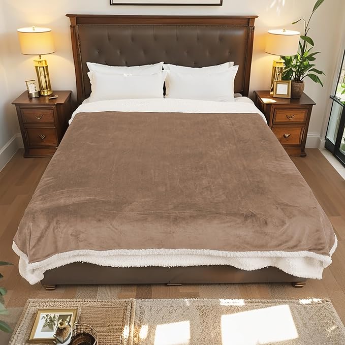 Electric Heated Blanket Twin Size - 62"x84", Soft Flannel Heating Blanket, 10 Heating Levels, 1-12 H Auto Shut Off, Breathable Warm and Washable for Bed, Light Brown