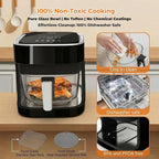 Glass Air Fryer 4.5 Qt, Non-Toxic Borosilicate Glass Basket with 360° View, Upgraded Food-Grade Stainless Steel Tray, 8-in-1 One-Touch Presets, Teflon-Free & Dishwasher Safe, Black