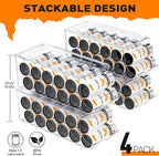SCAVATA 4 Pack Skinny Can Organizer for Refrigerator, Stackable Tall Skinny Soda Pop Can Holder Dispenser with Lid for Fridge Pantry Rack Freezer, Clear Plastic Storage Bins-Holds 12 Slim Cans Each