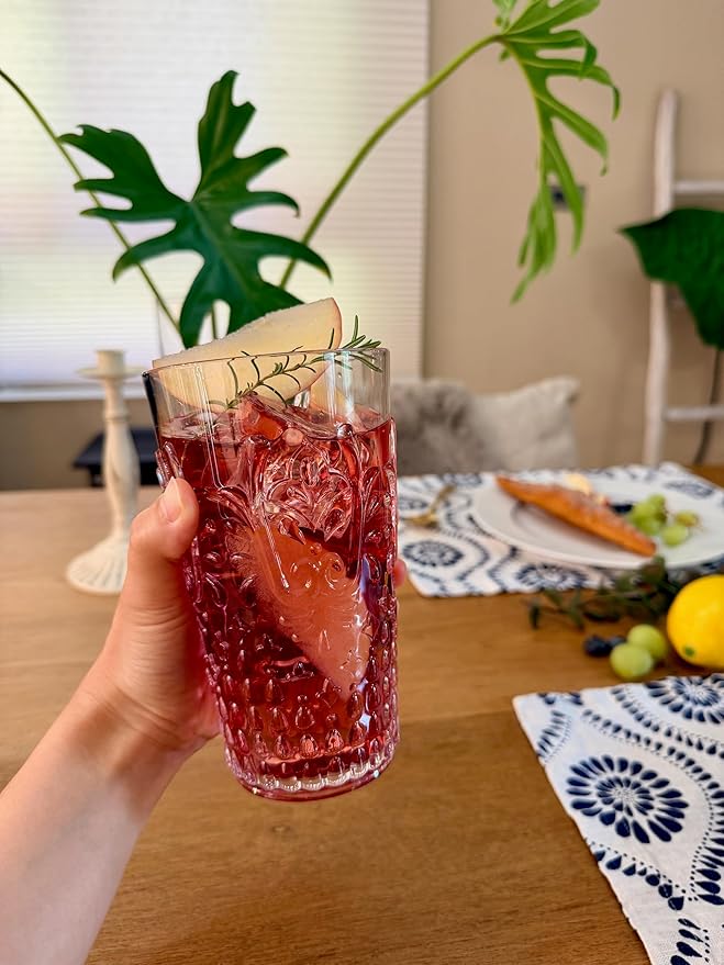 KLIFA- BLOIS- 20.5 ounce, Set of 6, Acrylic Highball Drinking Glasses, BPA-Free, Stackable Plastic Drinkware, Dishwasher Safe, Vintage Looking Cups, Clear