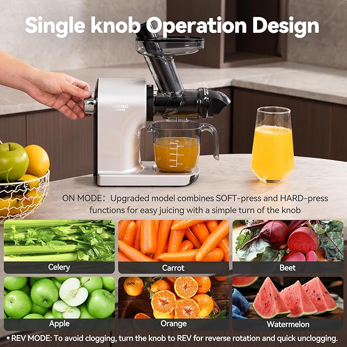 Juicer Machines,ORMEO HOME Cold Press Slow Masticating Juicers with 3.60"Large Feed Chute For Vegetable and Fruit,Easy to Clean,Quiet Motor,BPA-Free,High Juice Yield(Updated)