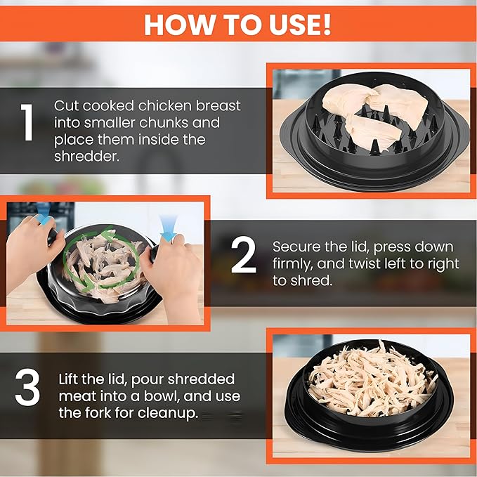 Chicken Shredder Tool Twist Large - 10'' Meat Shredder for Chicken Breast, Kitchen Gadgets Meat Grinder Machine with Brush,Strong Anti-Slip Strip,BPA Free, Suitable for Pork Beef Chicken