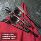 Alata Cube Matte Black 40-Piece Flatware Set, Forged Cutlery Set, Service for 8, Stainless Steel Tableware with Square Handle for Home/Restaurant, Dishwasher Safe
