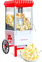 Nostalgia Vintage Hot-Air Popcorn Maker Machine - Makes Up to 12 Cups - Oil-Free - Healthier Popcorn - Classic Stand-Up Cart With Wheels - Includes Kernel Measuring Cup - White & Red