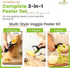Spring Chef Vegetable Peelers for Kitchen - Stainless Steel Swivel, Y & Julienne Peelers, Potato Peelers with Soft Grip Handles, Kitchen Utensils Set of 3 for Fruits, Veggies, Apples, Carrots