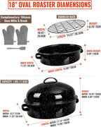 Roasting Pan with Lid & Rack 18 Inch Extra Large Deep Oven Baking Pot, Enamel Granite Non-Stick Oval Carbon Steel Pot for Turkey Chicken Ham Steak Non-Toxic for Mother Day Gift Roaster Pan