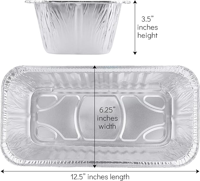PLASTICPRO [5 Lb 25 Pack Disposable Loaf Pans Aluminum Tin Foil Meal Prep Bakeware - Cookware Perfect for Baking Cakes, Bread, Meatloaf, Lasagna 5 Pound 12.5'' X 6.25'' X 3.5''