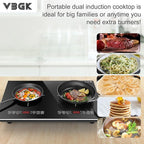 VBGK Double Induction Cooktop,110V 4000W Electric burner,2 burner Hot Plate LED Sensor Touch Energy-Saving induction stove top with Child Safety Lock & Timer 2 burner induction cooktop
