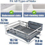 SNTD Dish Drying Rack for Kitchen Counter - Stainless Steel Dish Rack with Drainboard, Large Dish Drainer with Utensil Holder for Sink, Silver