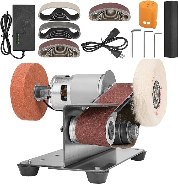 Multifunctional Electric Knife and Tool Sharpener, 7 Adjustable Speed Knife Making Belt Grinder Knife Sharpening System - For Hunting, Serrated & Kitchen Knives, Wood, Plastic, Crafts