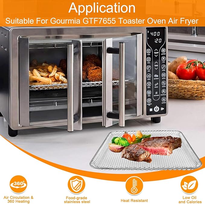 Toaster Oven Replacement Parts for GTF7655 GTF7460 GTF7465 GTF7520,Toaster Oven Air Fryer Basket accessories for Gourmia Digital Toaster Oven Air Fryer 17 Cooking Presets French Door 1700W 24L