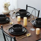 E-far Stoneware Dinnerware Sets for 2, 6-Piece Plates and Bowls Set, Modern Ceramic Dishes Dinning Ware, Microwave & Dishwasher Safe - Matte Black