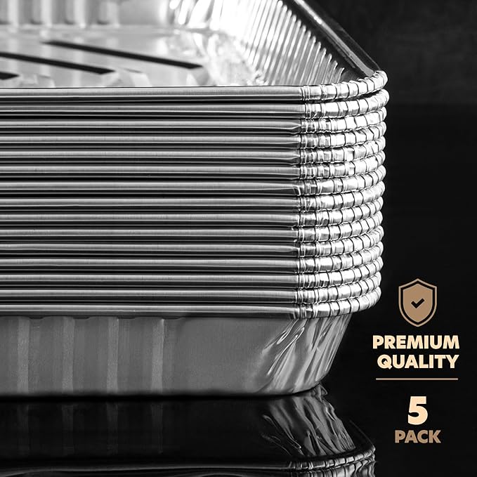 PLASTICPRO Aluminum Pans 5 Pack Disposable Cookie Sheets 9'' x 13'' Baking Pans Premium Quality Heavy Duty Cookie Sheet Pans