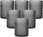Moretoes Cocktail Glasses 10 oz Hobnail Drinking Glasses Set of 6, Vintage Glassware, Textured Glass Cups Bubble Glasses Water Glasses Old Fashion Jupiter Glasses Set (Gray)