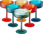Khen Plastic Acrylic Ribbed Vintage Art Deco Martini, Champagne & Cocktail Retro Color Shatterproof Coupe Glasses | Set of 6 | 8 oz Ripple Glassware Classic Cocktail Indoor & Outdoor, European Style