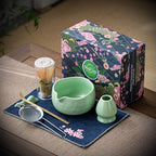 Buucup Matcha Whisk Set, Ceramic Matcha Kit Set Includes Matcha Bowl, Matcha Whisk and Holder, Bamboo Scoop, Scoop Rest, Sifter and Tea Towel - 7 Pcs Matcha Kit for Matcha Lovers (Green)