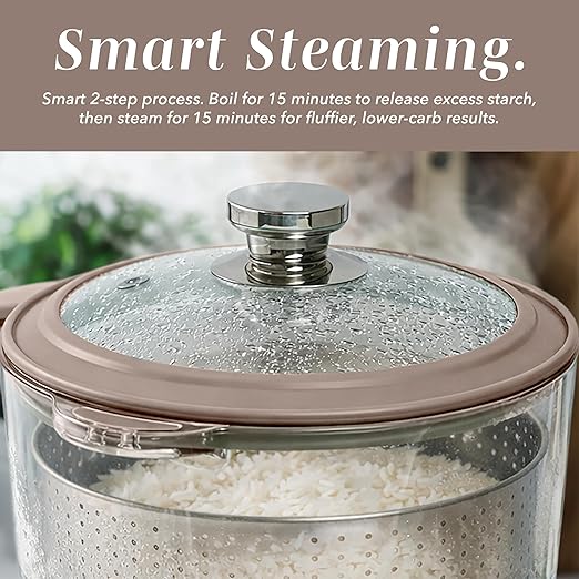 COOK WITH COLOR 3L Glass Mini Low Carb Rice Cooker – Holds 2 Cups Raw/Makes 6 Cups Cooked with Auto Lift Filter Basket, Hotpot & Steamer for Rice, Grains, Digital Panel with Keep Warm, Goat/Mink