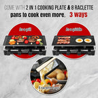 Raclette Grill, Techwood Electric Table Indoor Grill Korean BBQ Grill, Removable 2-in-1 Non-Stick Grill Plate, 1500W Fast Heating with 8 Cheese Melt Pans, Ideal for Parties and Family Fun
