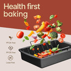 BAKKEN Nonstick Turkey Roasting Pan with Rack – Large Heavy-Duty Carbon Steel Roaster with Wide Handles, Ideal for Roasting, Baking & Grilling, Oven Safe up to 450°F, Gray Marble Finish 17 x 13-Inch