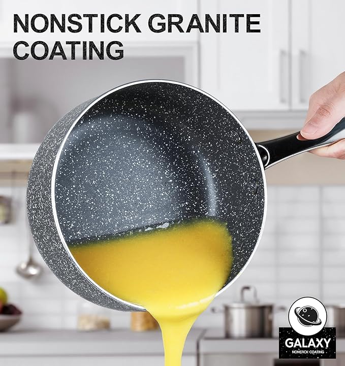 MICHELANGELO 2 Quart Saucepan with Lid, Nonstick Sauce Pan with Healthy Coating, Granite Sauce Pan with Stainless Steel Handle, 2 Qt Saucepan Induction Compatible, Gray