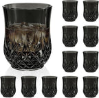 12 Pack Plastic Stemless Wine Glasses,12oz Unbreakable Vintage Elegant Drinking Glass Set,Reusable Fancy Cocktail Cups for Party, Wedding, and Bulk Events (12, 12oz-Black)