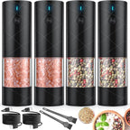4Pack Electric Salt and Pepper Grinder Set USB Rechargeable with Warm LED Light, Adjustable Coarseness Lidaop Large Capacity Automatic Salt Pepper Mill Shakers for Kitchen, Black Set