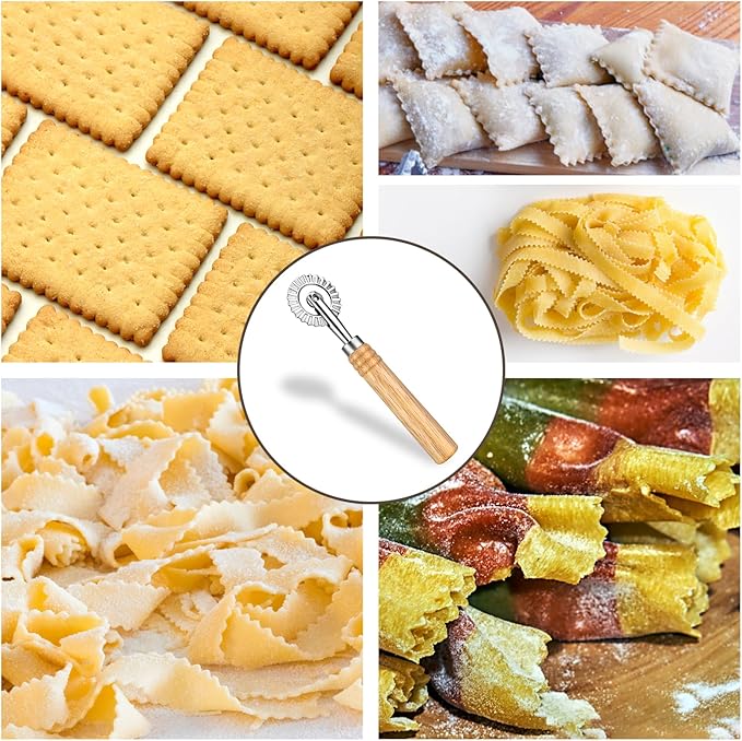 WLLHYF Pasta Cutter Wheel Ravioli Cutter Wheel with Roller Pizza Cutter Wheel Dumpling Lace Making Zinc Alloy Noodle Making Cutter for Kitchen
