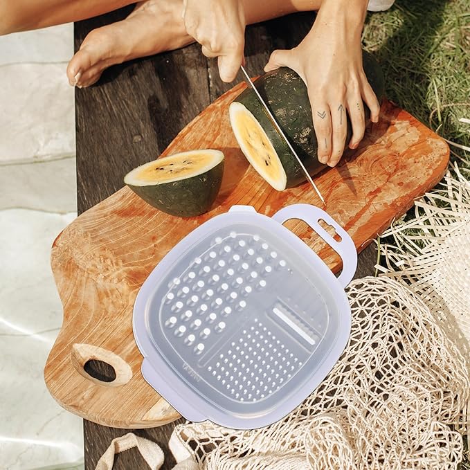 PRETYZOOM Multifunctional Kitchen Grater Slicer Stainless Steel Vegetable Cutter Portable Kitchen Gadget 9.44X7.44X2.36 Inch for Efficient Food Preparation