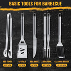BBQ Grill Tools Set 16-inch Heavy Duty, 6 Pcs- Barbecue Utensils Kit for Camping, Kitchen, Outdoor Cooking,Suitable as a Gift for Men, Fathers, Friends