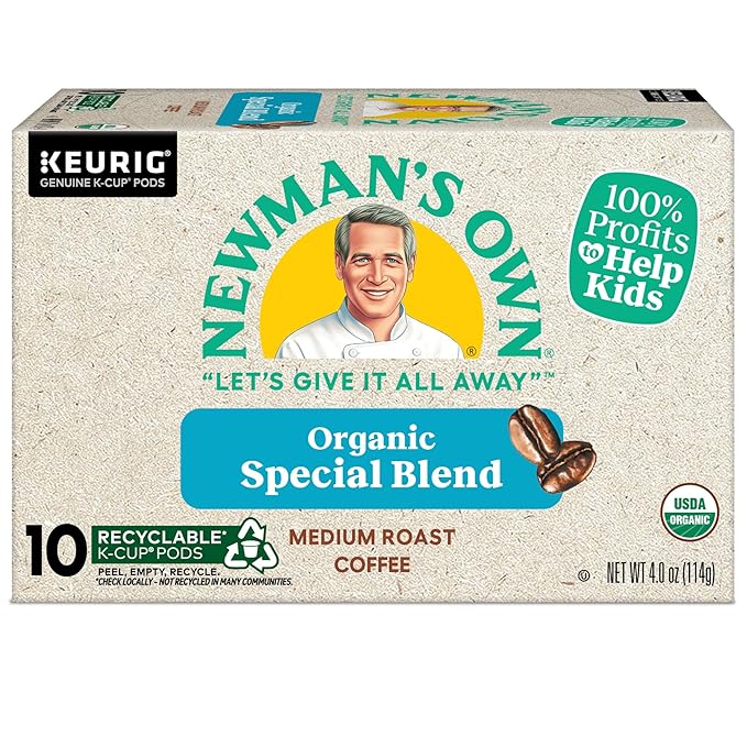 Newman's Own Organic Special Blend, Keurig Single Serve K-Cup Pods, Medium Roast Coffee, 60 Count, (6 Packs of 10)