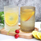 Hobnail-Drinking Glasses 13oz Vintage Glassware Sets Cocktail Juice Glasses Set of 6, Light Brown