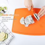 Liflicon Thick Silicone Cutting Board 12.6'' x 9.1'' Juice Grooves Easy Grip Handle Dishwasher Safe-Orange